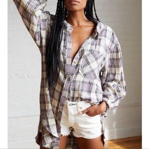 Free People Wild Side Tunic Plaid Size Small Button Front